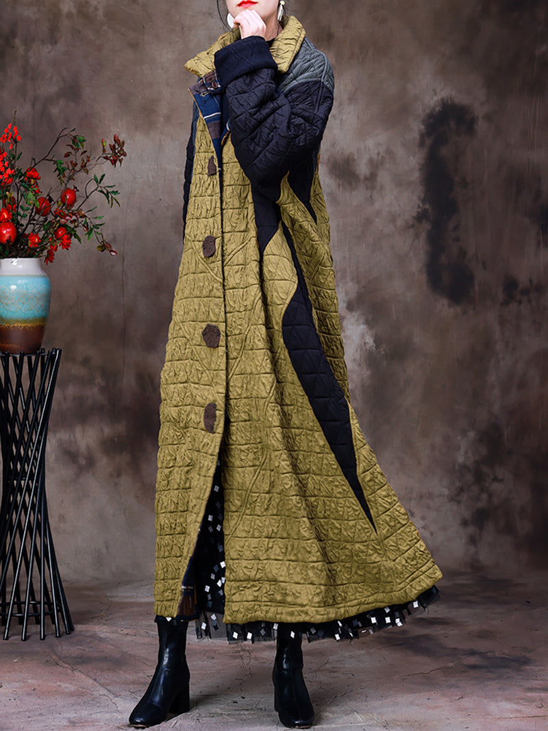 Plus Size Women Vintage Cotton Patchwork Long Coat