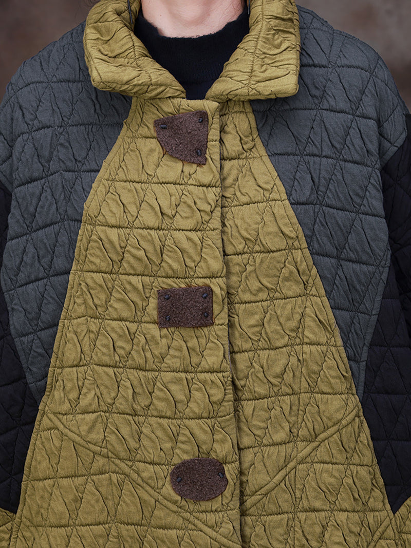 Plus Size Women Vintage Cotton Patchwork Long Coat
