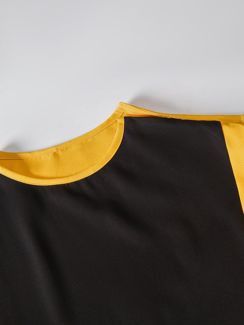 Plus Size Casual Yellow Colorblock Long Sleeve Men's Set