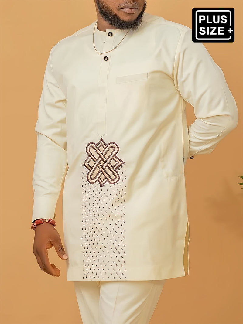 Plus Size Embroidered Long Sleeve Men's Set