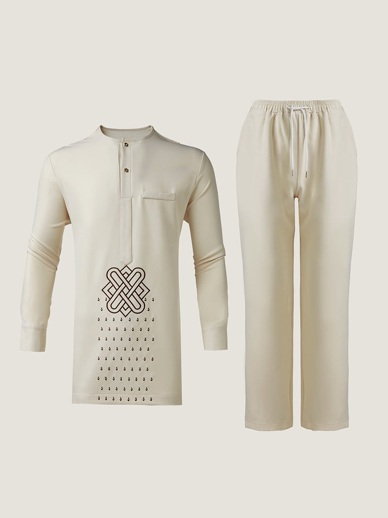 Plus Size Embroidered Long Sleeve Men's Set
