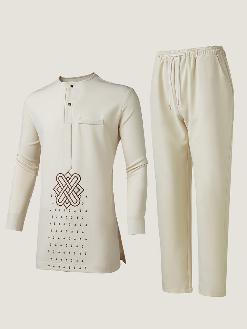 Plus Size Embroidered Long Sleeve Men's Set