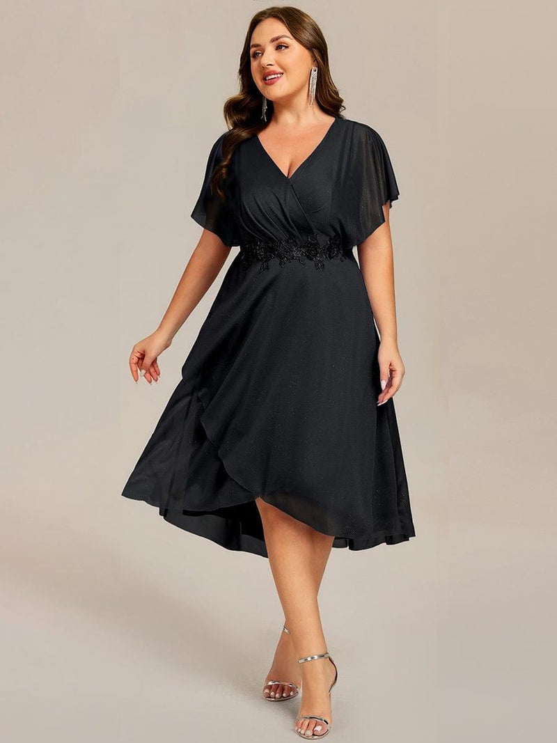 pretty DANNA|Plus Size Glitter Bat-Wing Applique Asymmetrical Hem Midi Weeding Guest Dress
