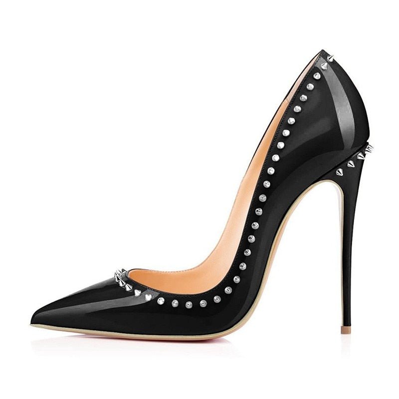 Doe - Sexy Drag Queen Rivet Stiletto High Heels Red Or Black- Plus Size