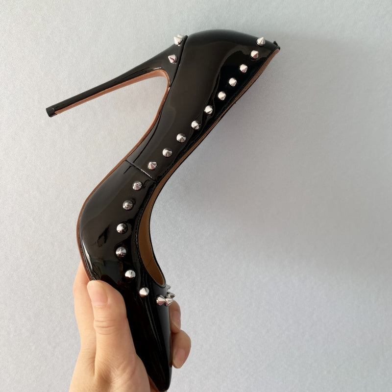 Doe - Sexy Drag Queen Rivet Stiletto High Heels Red Or Black- Plus Size