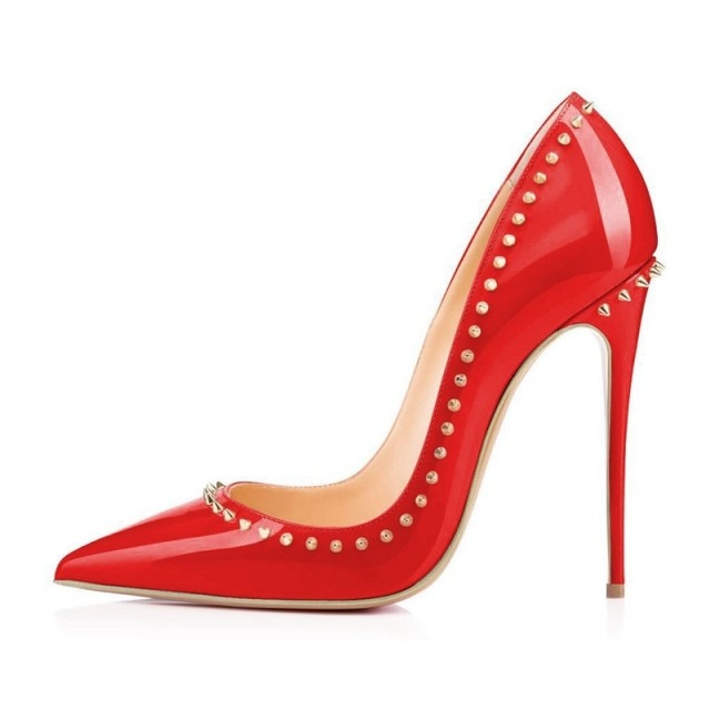 Doe - Sexy Drag Queen Rivet Stiletto High Heels Red Or Black- Plus Size