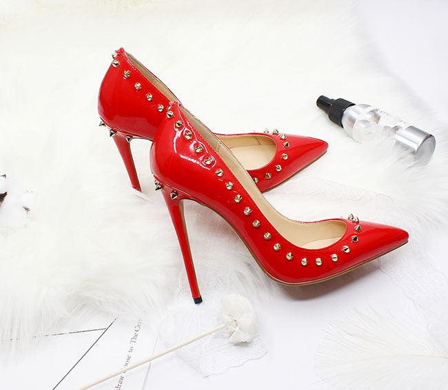 Doe - Sexy Drag Queen Rivet Stiletto High Heels Red Or Black- Plus Size