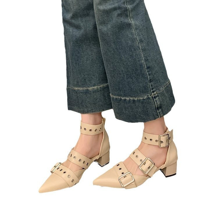 Retro Plus Size Fashion Pointed Toe Belt Buckle Women's Shoes