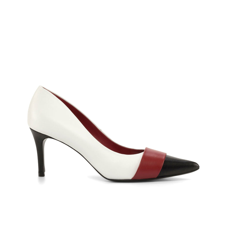 Women's Milan Pointed Toe Leather Heels Wide Plus Size Passion Red Pure White 4769