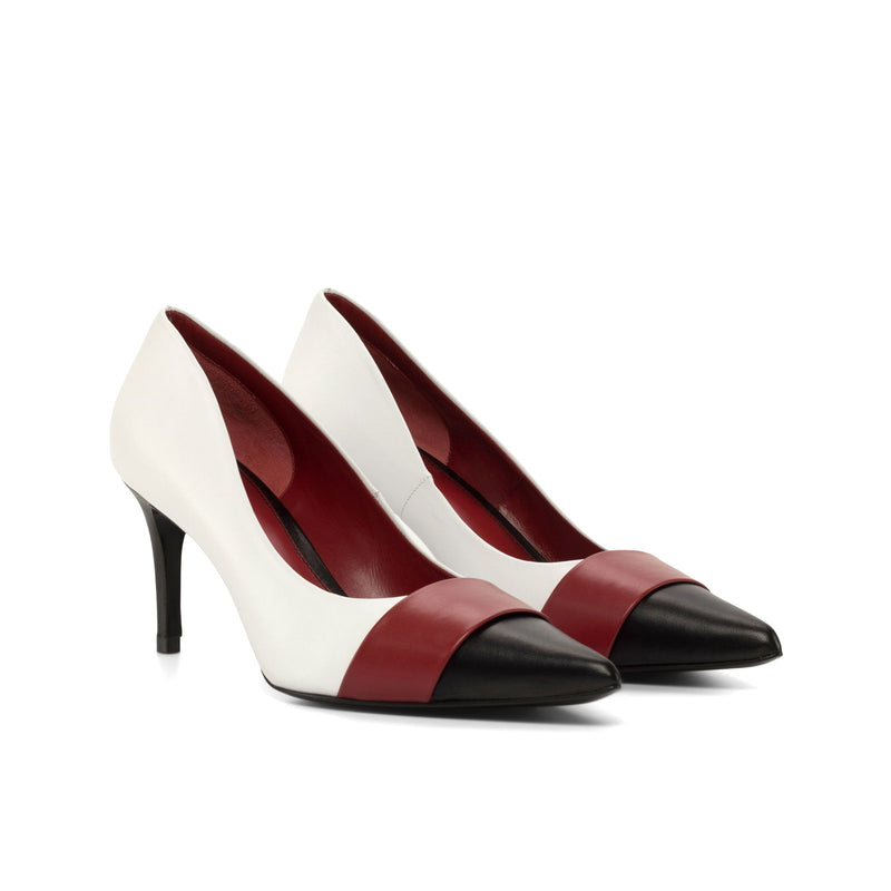 Women's Milan Pointed Toe Leather Heels Wide Plus Size Passion Red Pure White 4769