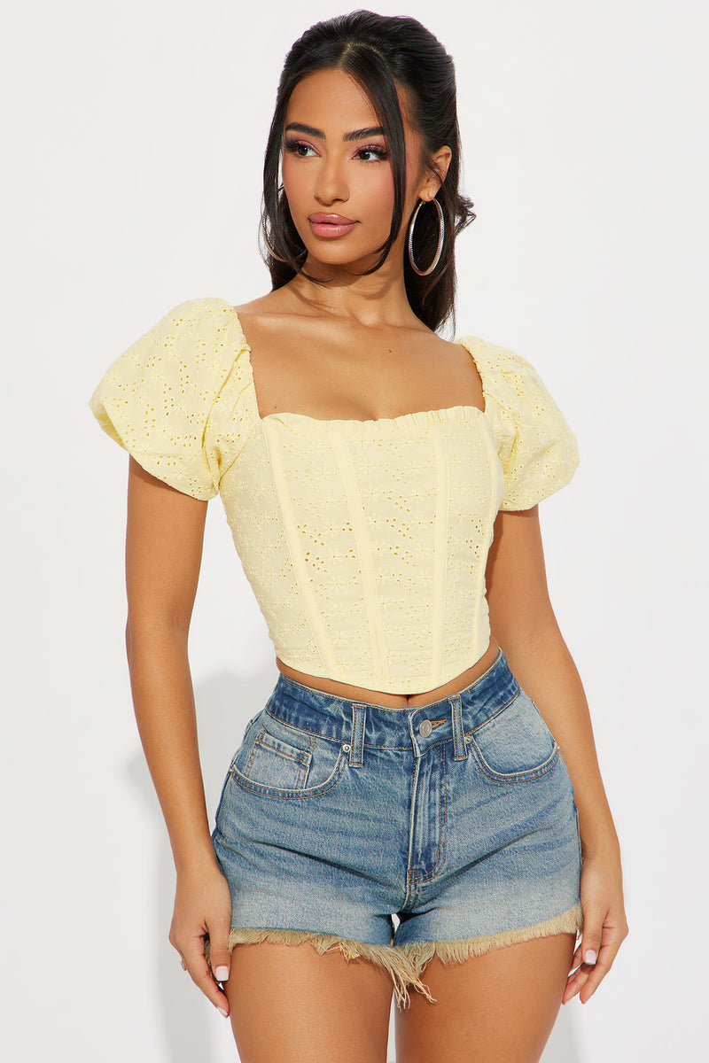 Eliora Eyelet Corset Top - Yellow