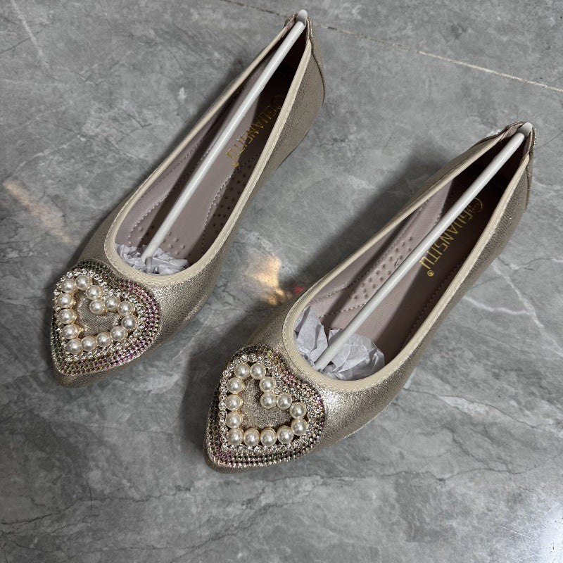 Petite to Plus Size Dressy Hearts Pointed Ballet Flats (34-45)