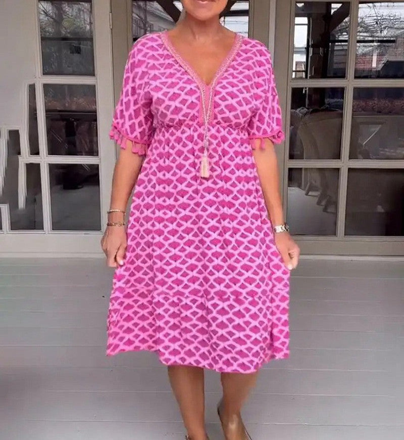 Plus Size Women's Clothing Dress V-neck French Style