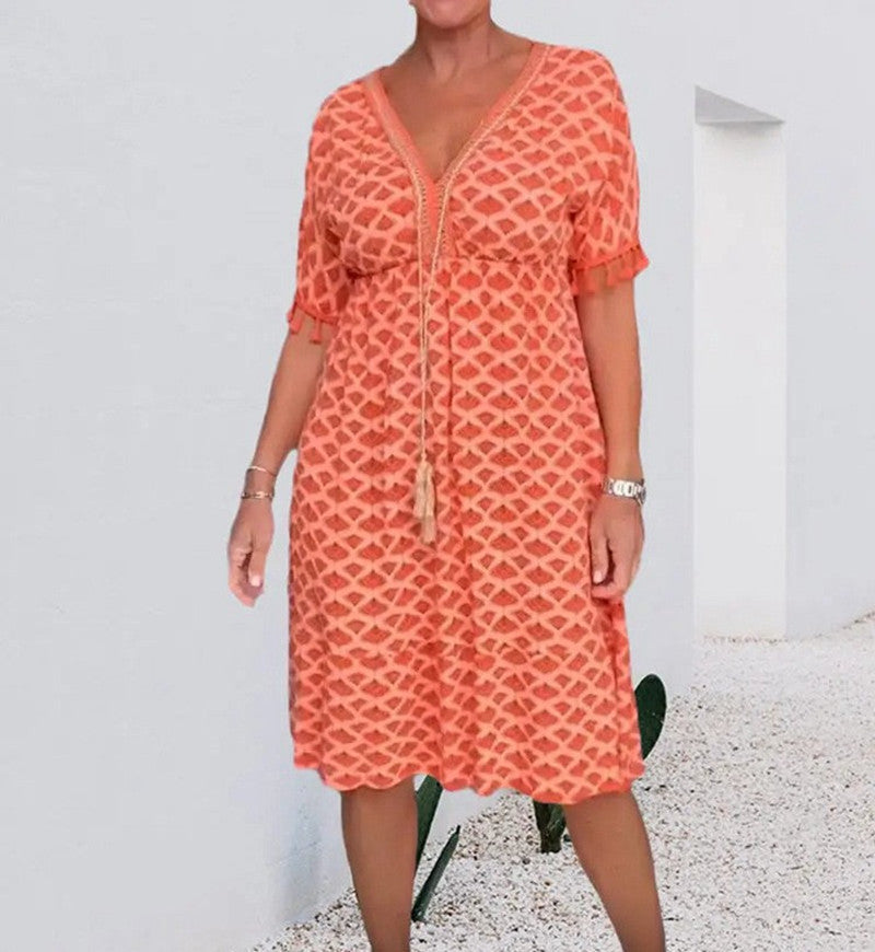 Plus Size Women's Clothing Dress V-neck French Style
