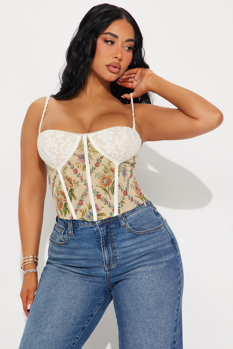 Invite Me Out Jacquard Corset Top - Taupe/combo