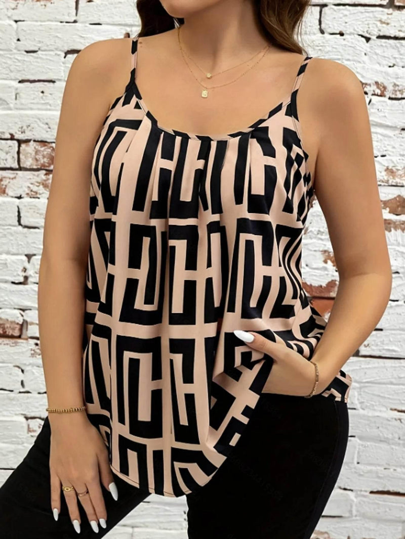 Plus size women's clothing elegant and fashionable contrast printed suspender tops spring, summer and autumn style