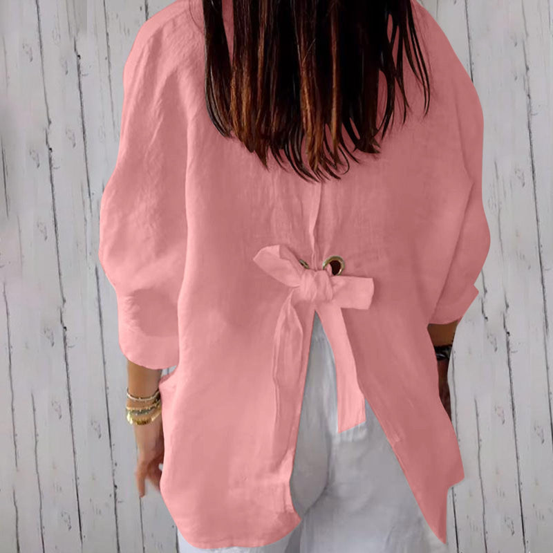 FOCLMP Women Button Down Shirts Cotton Linen Blouse Tops 3/4 Sleeve Gauze Collar Shirt Tunic Loose Fit Fashion Trendy Clothes Summer Tops for Women 2024 Trendy Plus Size Pink S