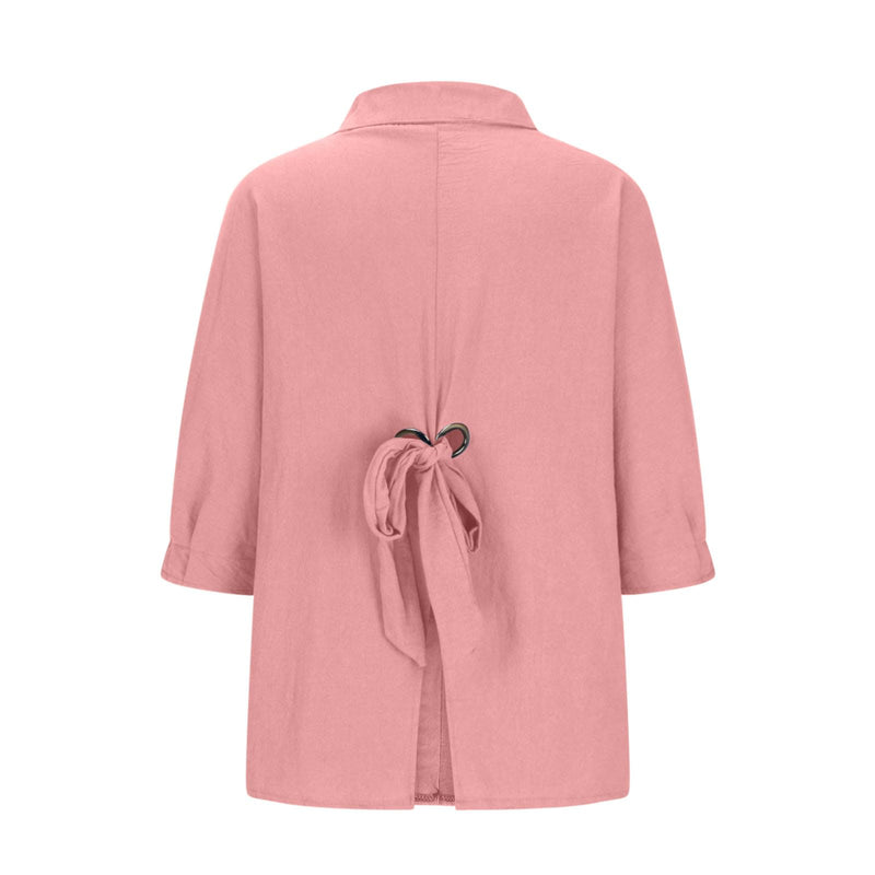 FOCLMP Women Button Down Shirts Cotton Linen Blouse Tops 3/4 Sleeve Gauze Collar Shirt Tunic Loose Fit Fashion Trendy Clothes Summer Tops for Women 2024 Trendy Plus Size Pink S
