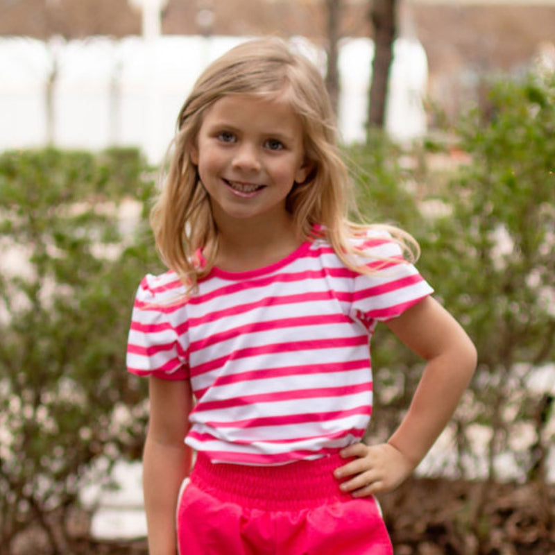 Puff Sleeve Tee - Magenta Stripe