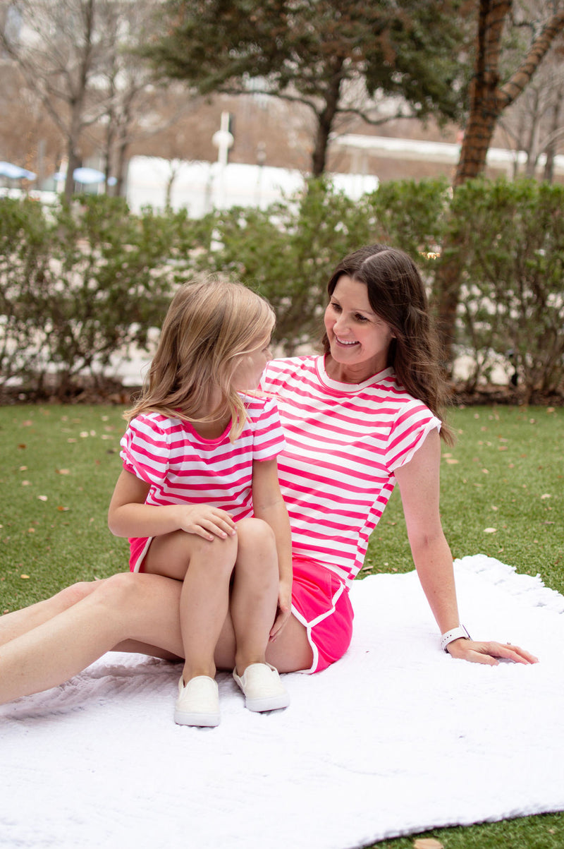 Puff Sleeve Tee - Magenta Stripe