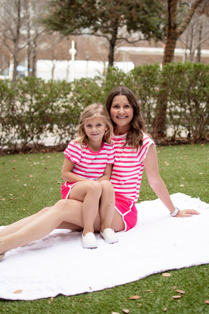 Puff Sleeve Tee - Magenta Stripe