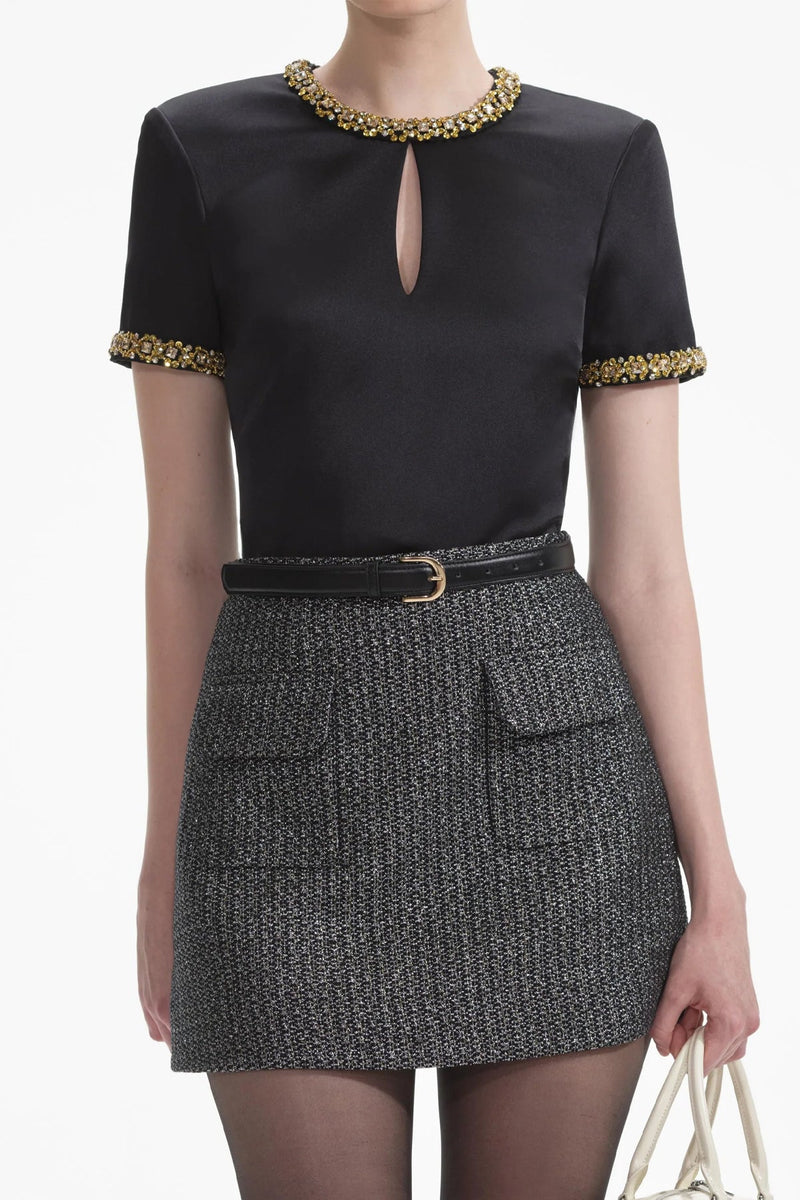 Black Satin Embellished Top