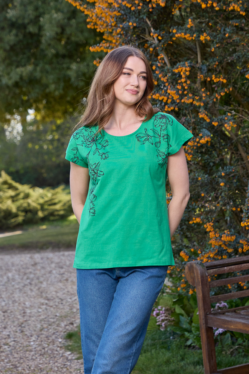 Embellished Glitter Leaf Print Top