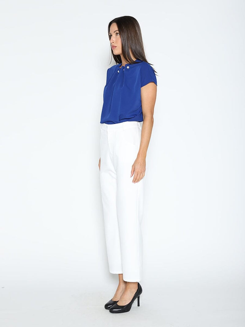 Pearl Embellished Neckline Short Sleeve Top