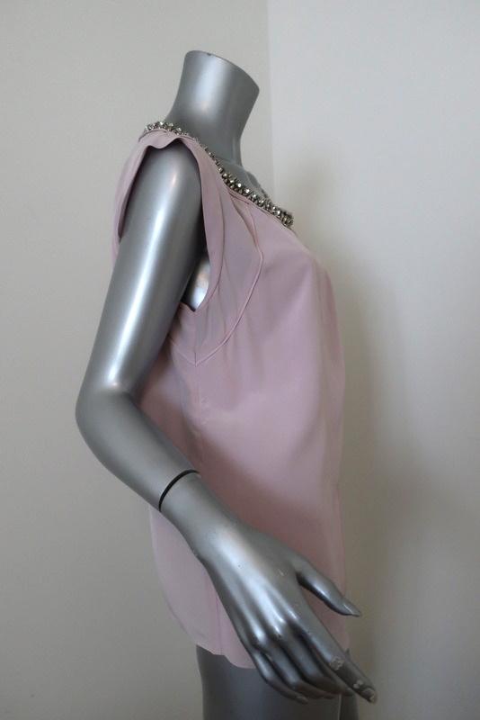 Rebecca Taylor Embellished Neck Blouse Lilac Silk Size 10 Asymmetrical Top
