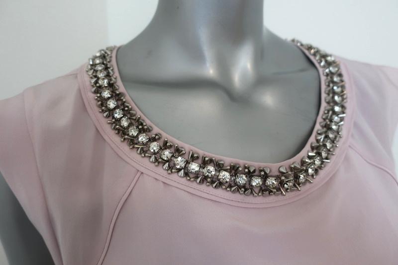 Rebecca Taylor Embellished Neck Blouse Lilac Silk Size 10 Asymmetrical Top