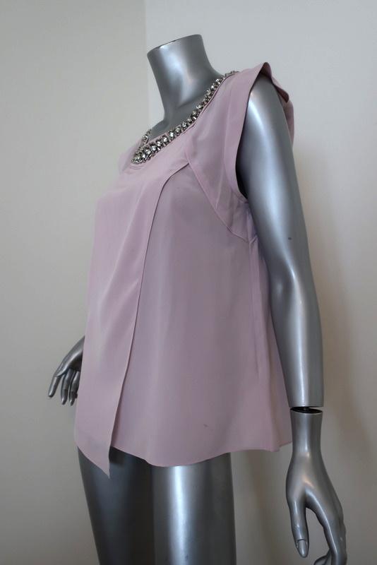 Rebecca Taylor Embellished Neck Blouse Lilac Silk Size 10 Asymmetrical Top