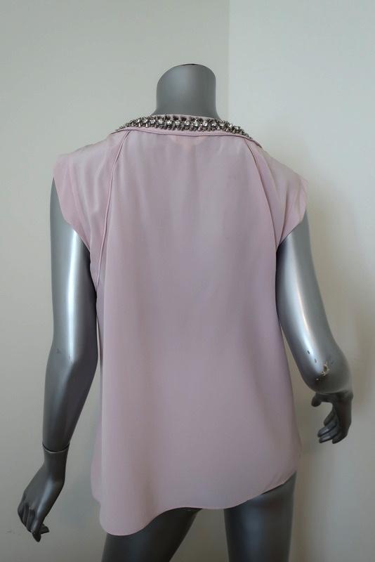 Rebecca Taylor Embellished Neck Blouse Lilac Silk Size 10 Asymmetrical Top