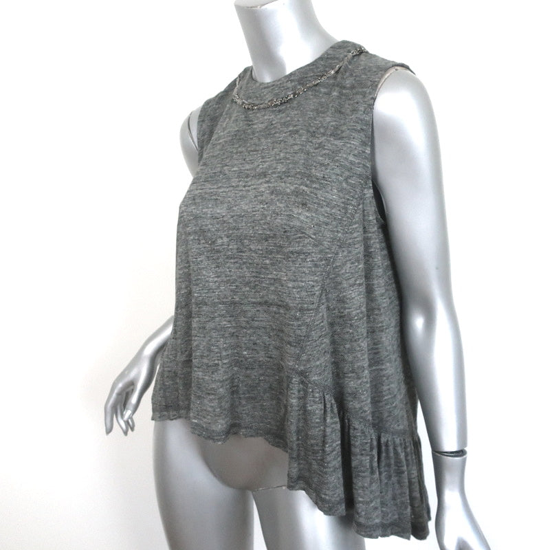 SEA New York Embellished Peplum Tank Gray Linen Jersey Size Small Sleeveless Top