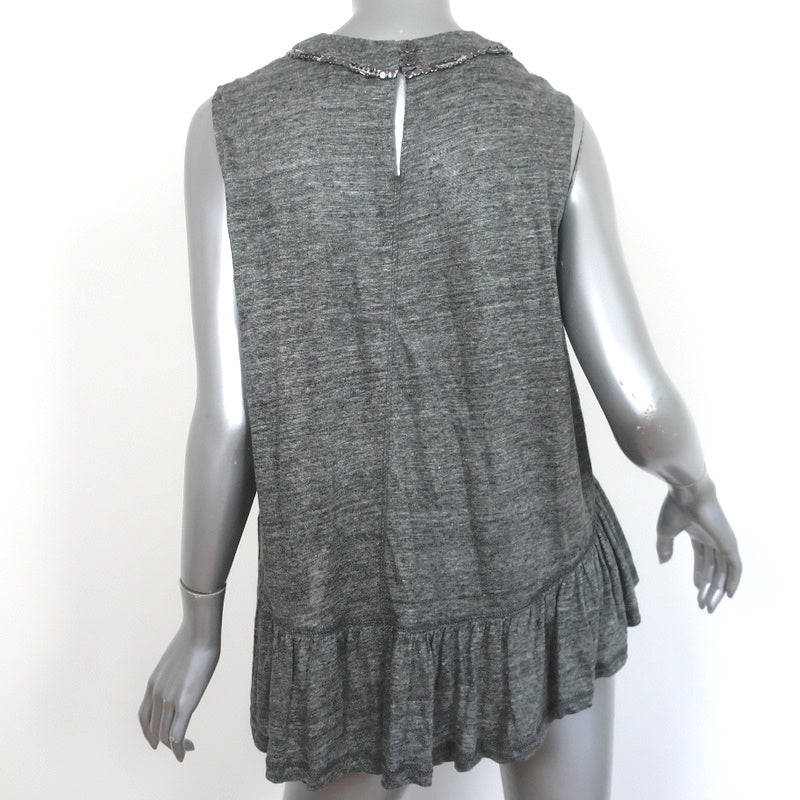 SEA New York Embellished Peplum Tank Gray Linen Jersey Size Small Sleeveless Top