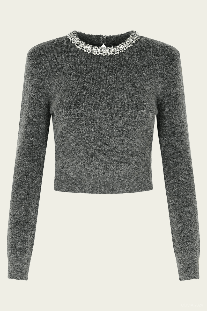 Charcoal Embellished Knit Top