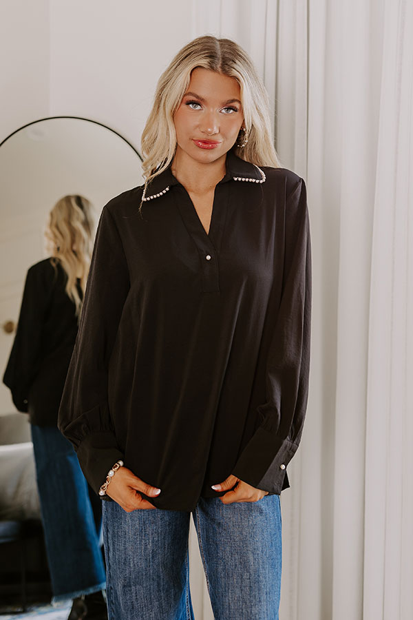 Luxe Lifestyle Pearl Embellished Top in Black