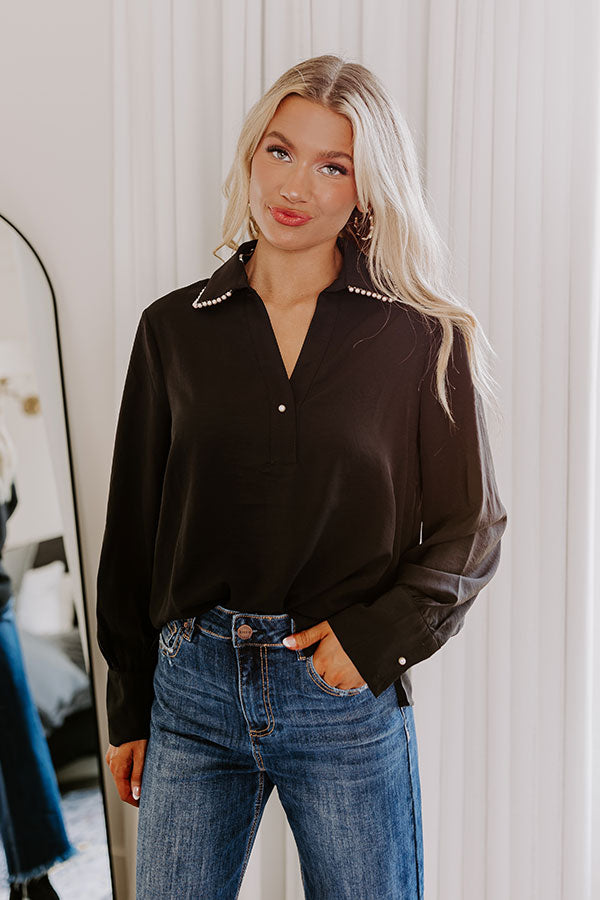 Luxe Lifestyle Pearl Embellished Top in Black