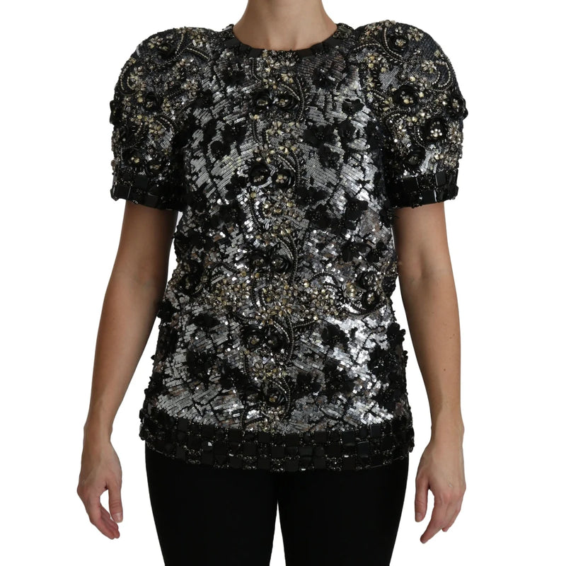 Dolce & Gabbana Sequined Crystal Embellished Crew Neck Top