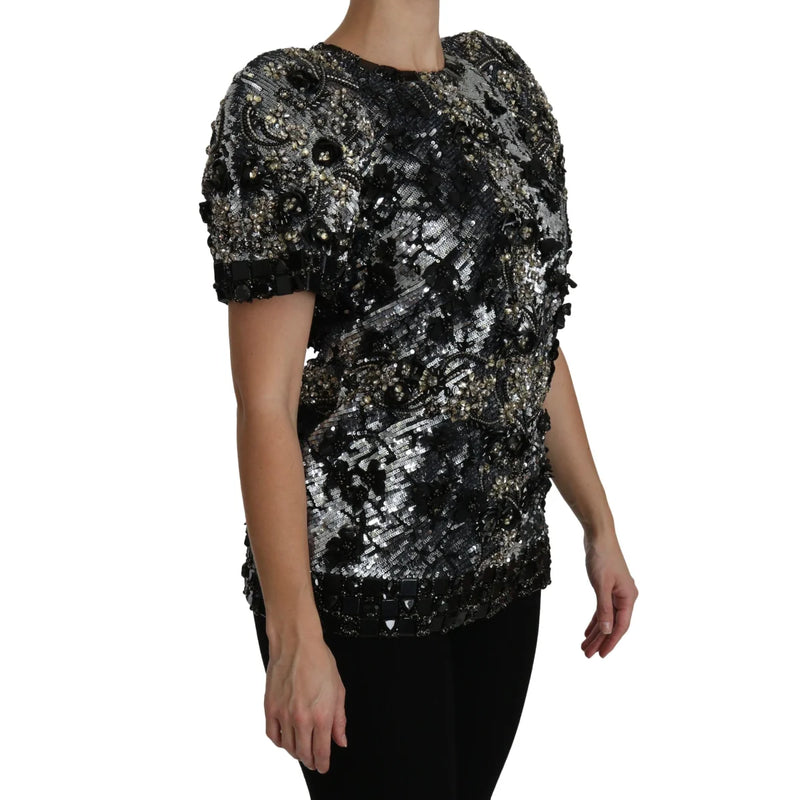Dolce & Gabbana Sequined Crystal Embellished Crew Neck Top