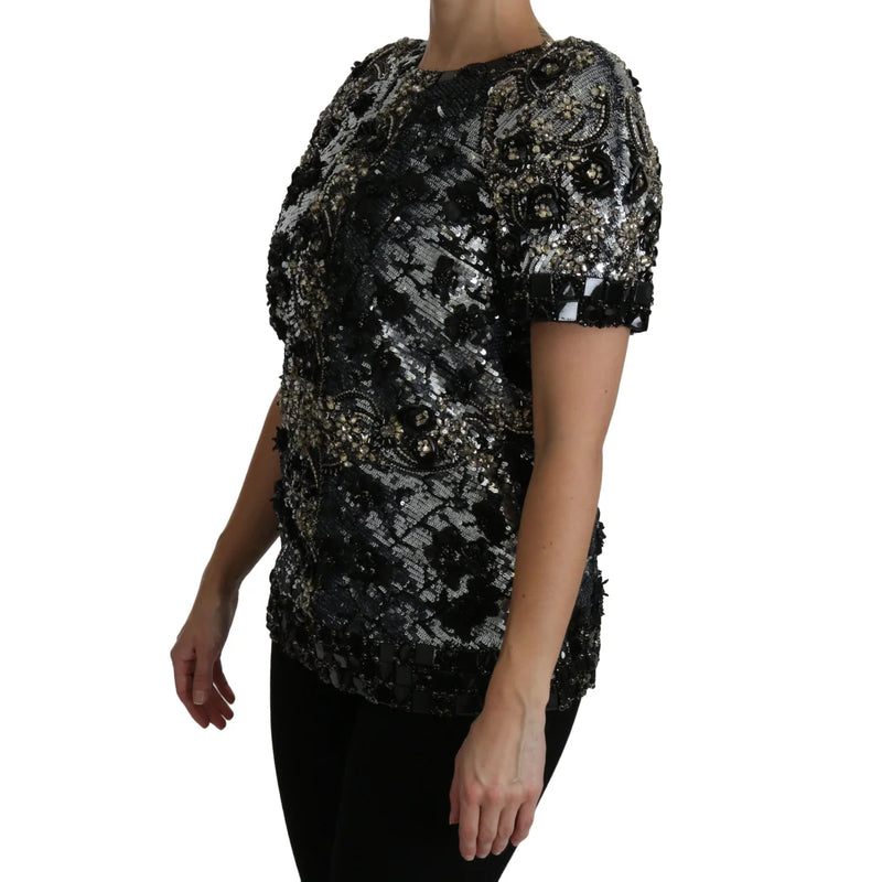 Dolce & Gabbana Sequined Crystal Embellished Crew Neck Top