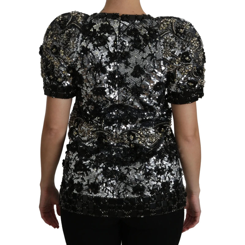 Dolce & Gabbana Sequined Crystal Embellished Crew Neck Top