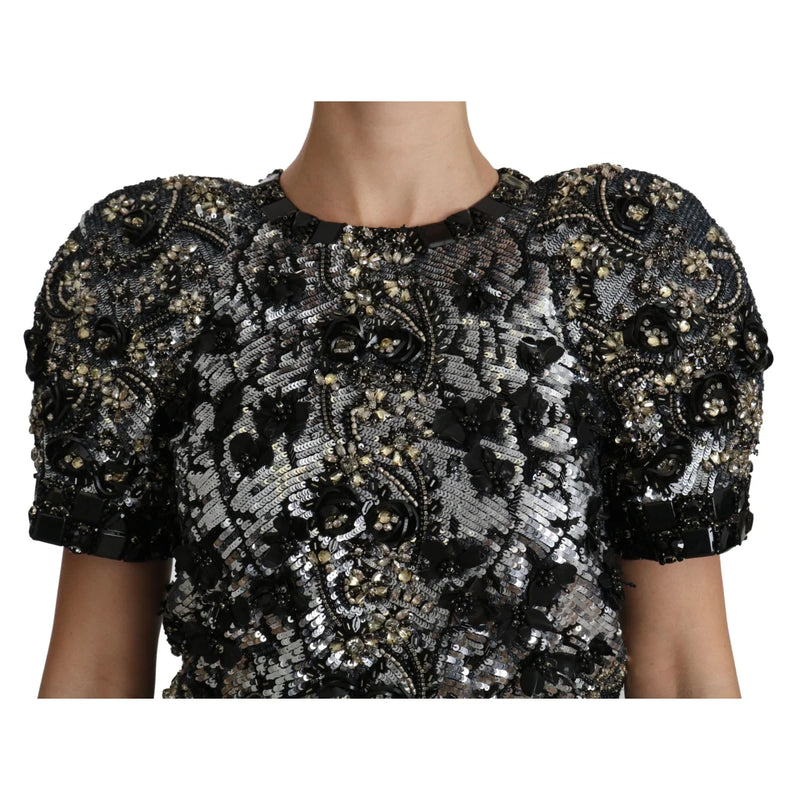 Dolce & Gabbana Sequined Crystal Embellished Crew Neck Top