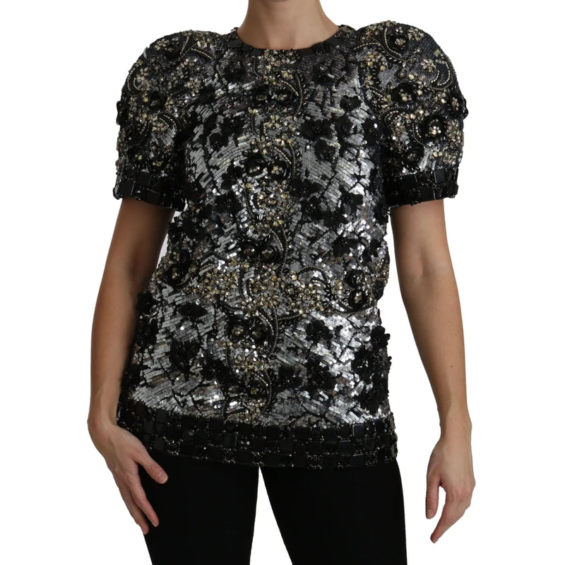 Dolce & Gabbana Sequined Crystal Embellished Crew Neck Top