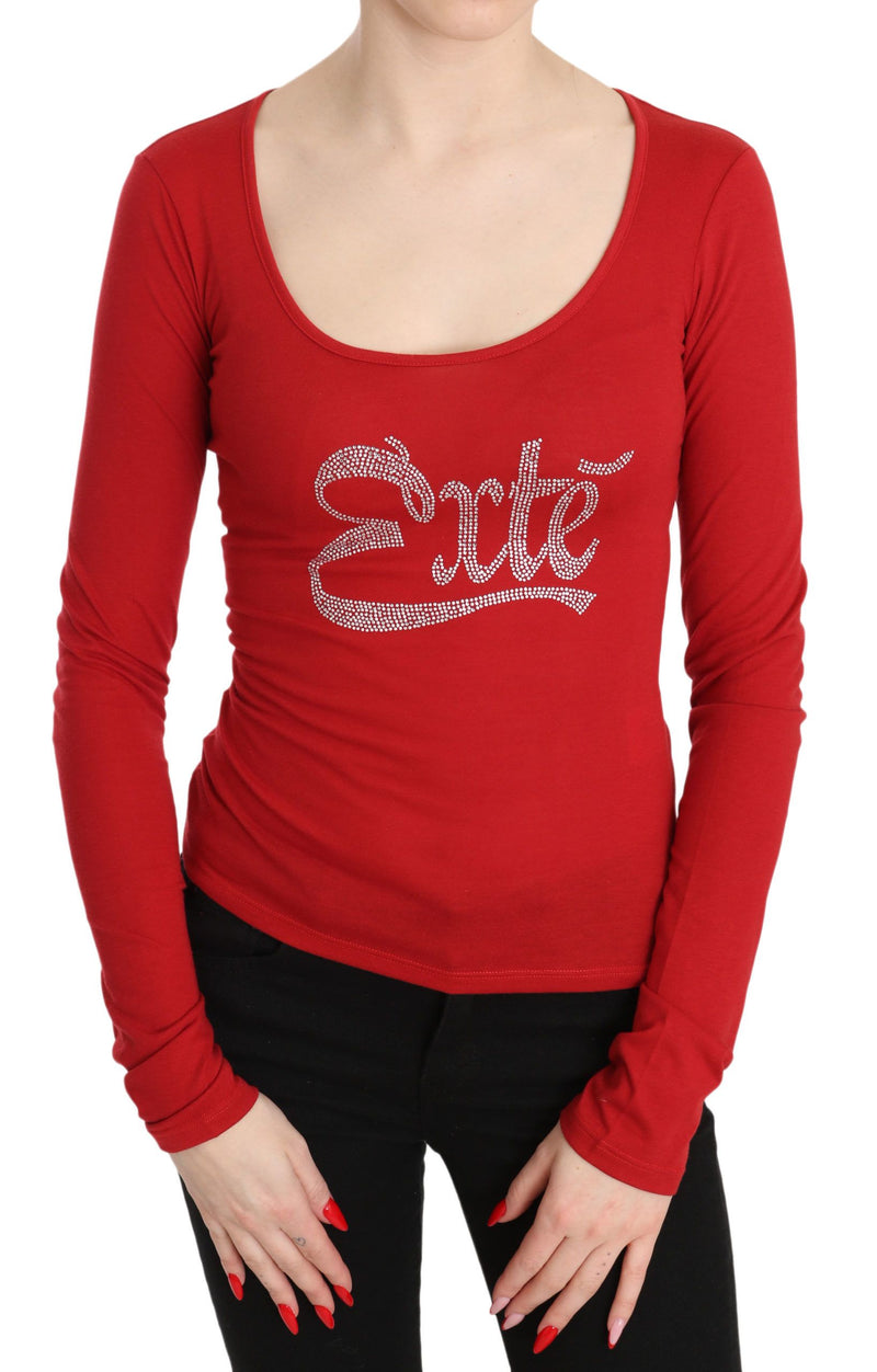 Exte Red Crystal Embellished Long Sleeve Women's Top