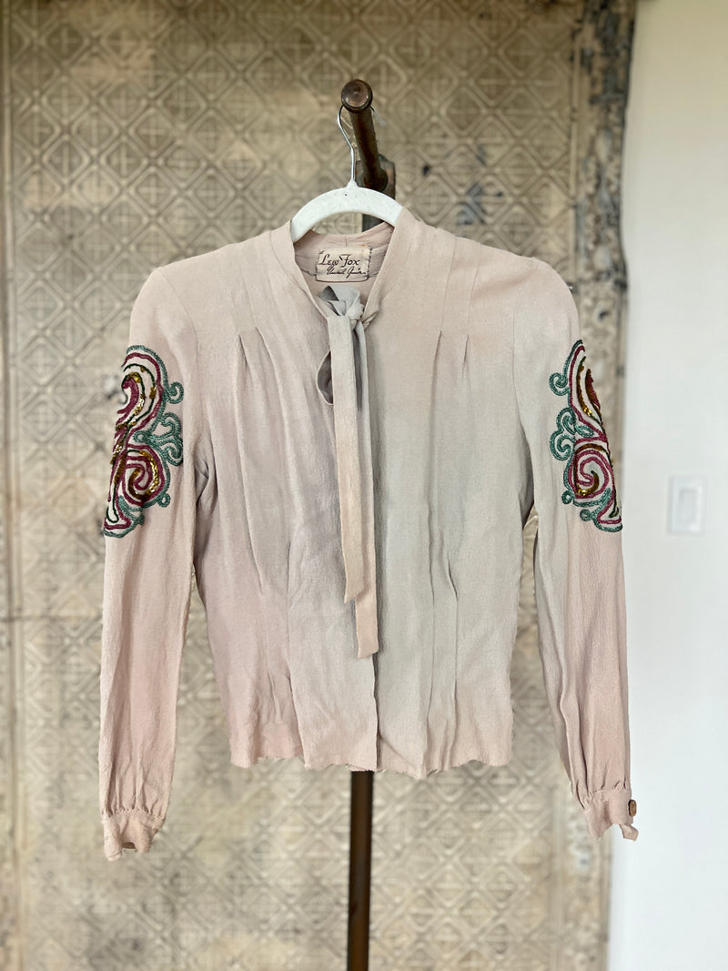 1940s Sequin Embellished Crepe Blouse