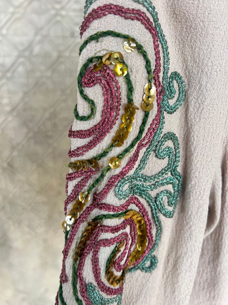 1940s Sequin Embellished Crepe Blouse