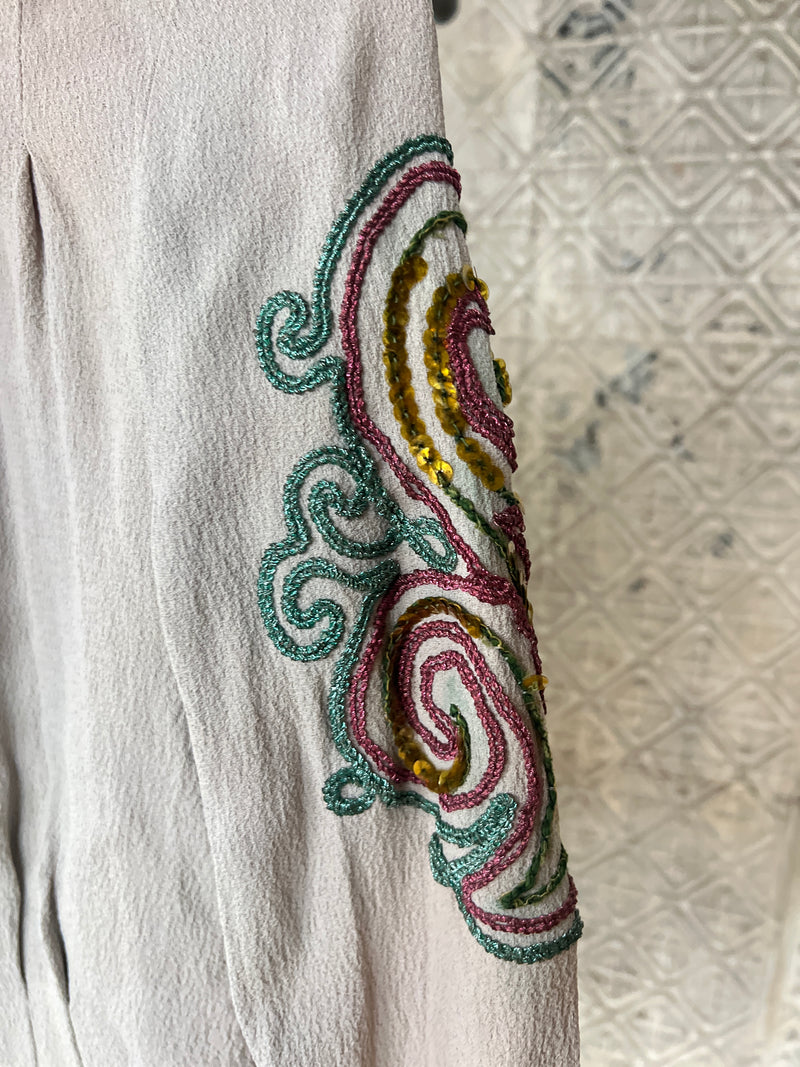 1940s Sequin Embellished Crepe Blouse