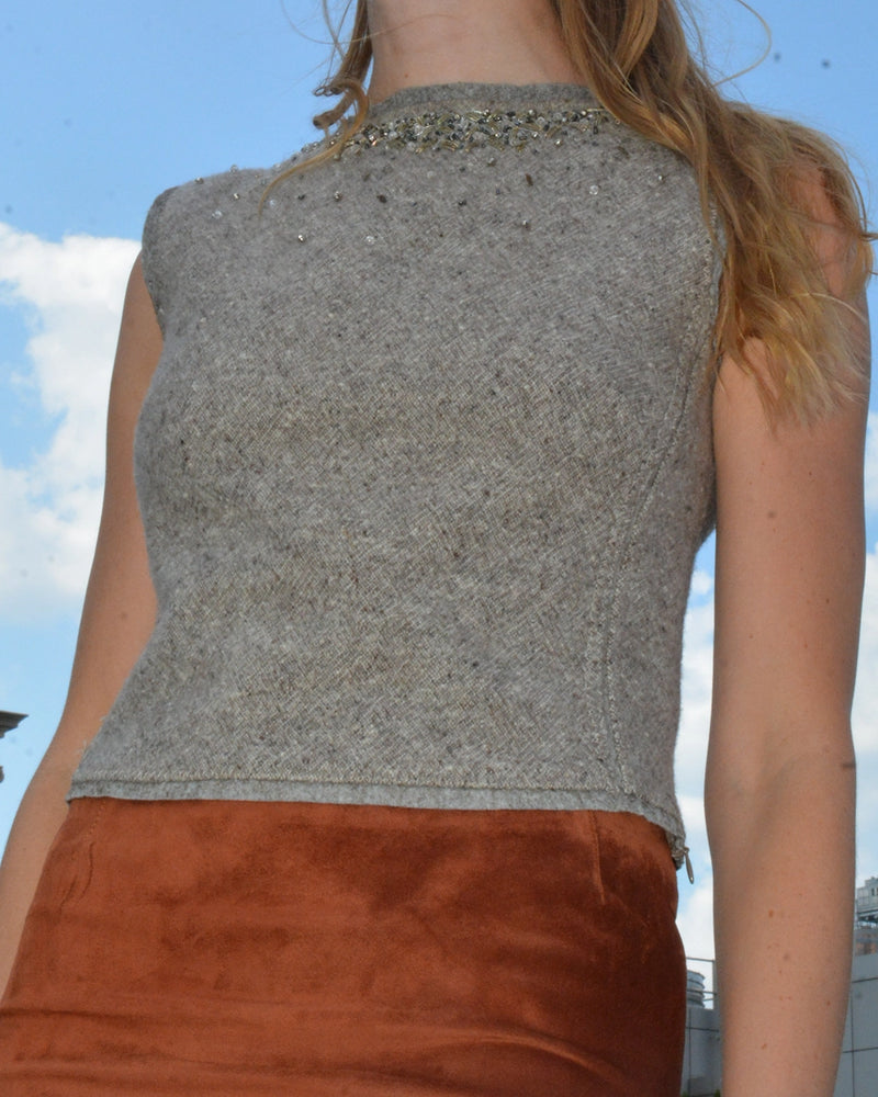 Alberta Ferretti Cashmere Wool Embellished Shell