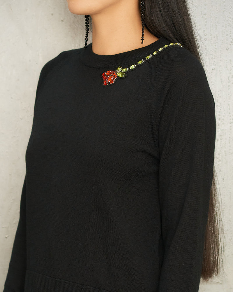 Black Embellished Rose Jumper