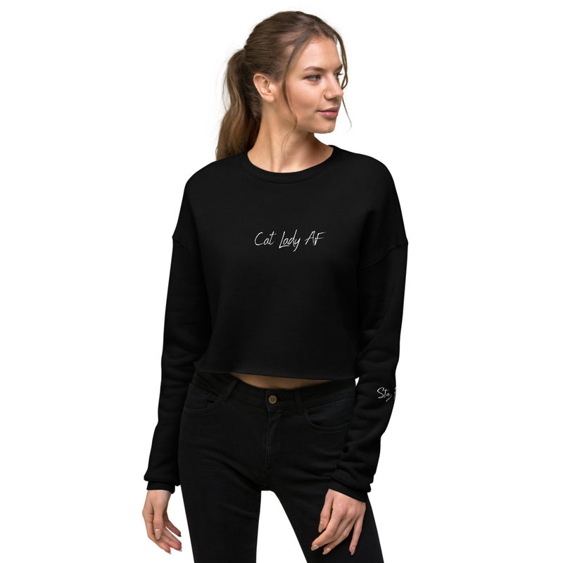 Cat Lady AF Crop Sweatshirt with Stay Feral Embellishment